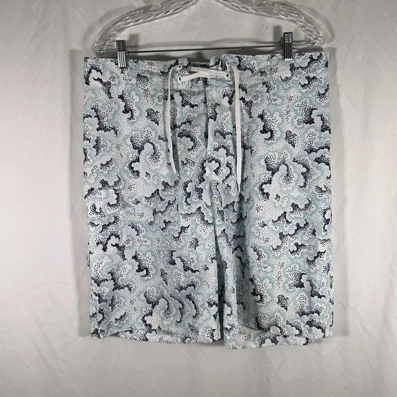 Old Navy Swim Trunks Men's Large White Blue Print Unlined Hook Loop - Picture 1 of 9